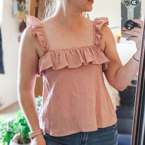 Sienna Sky New Preppy Ruffle Sleeveless Ribbed Tank Top Blouse